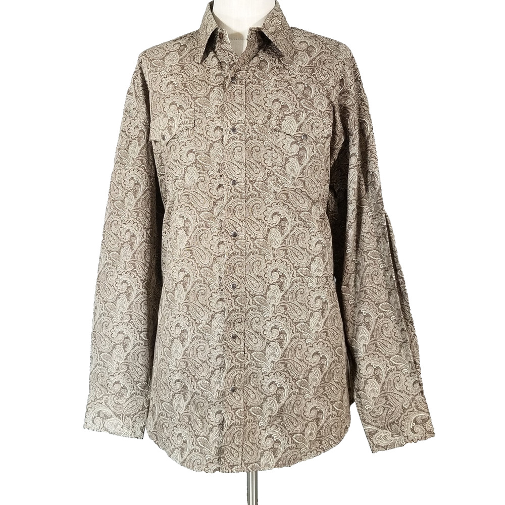 Stetson‎ Shirt Mens 2XL Brown Paisley Western Pearl Snap Long Sleeve 100% Cotton